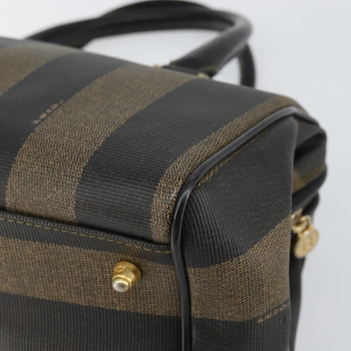 FENDI Pecan Canvas Hand Bag PVC Black Brown Auth 146279
