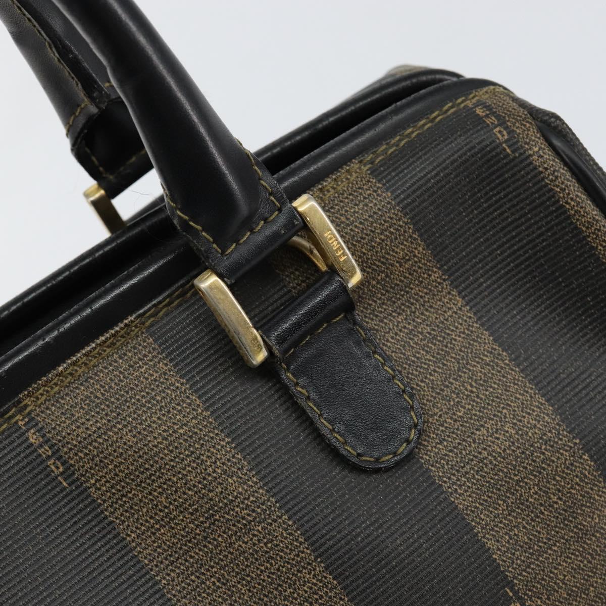 FENDI Pecan Canvas Hand Bag PVC Black Brown Auth 146279