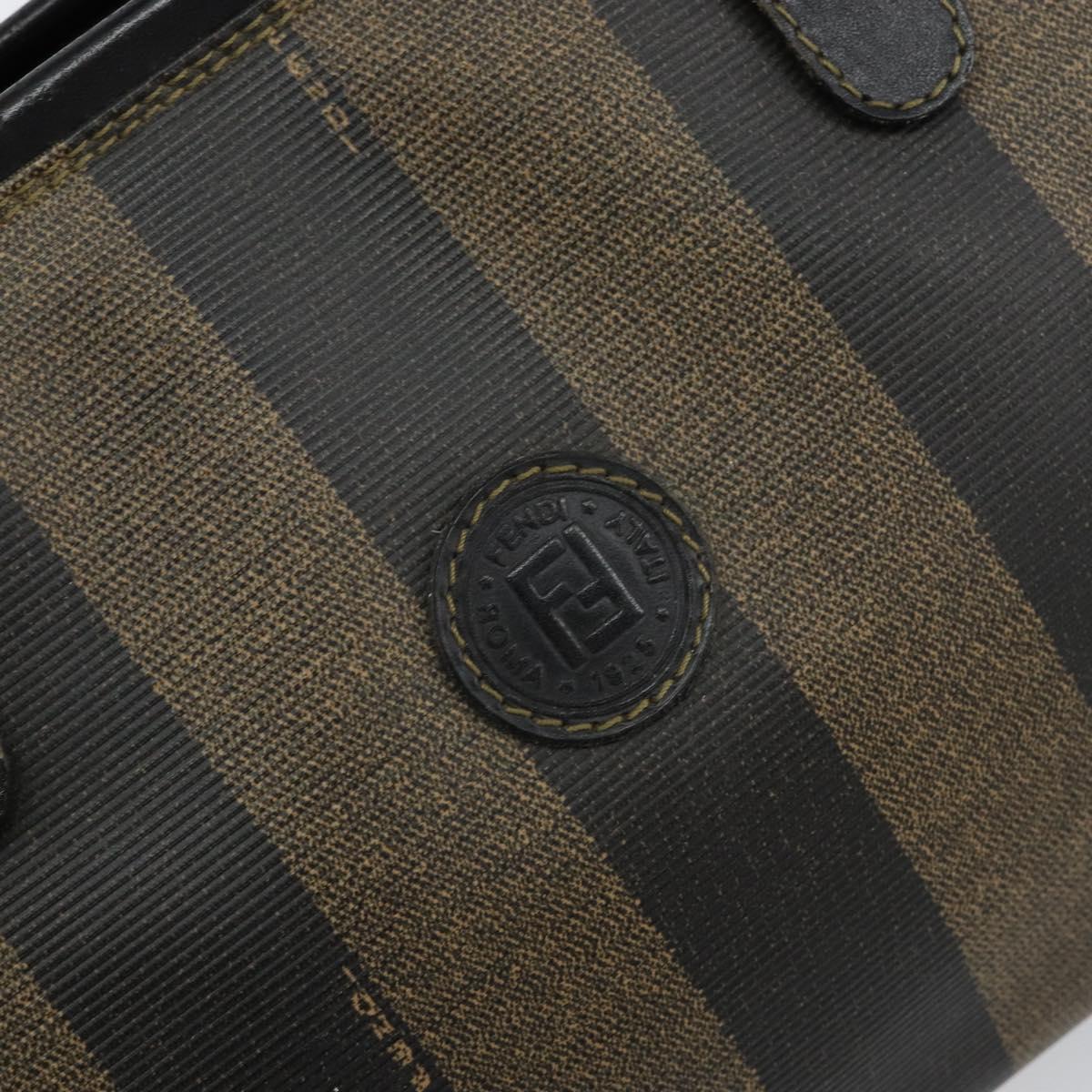 FENDI Pecan Canvas Hand Bag PVC Black Brown Auth 146279