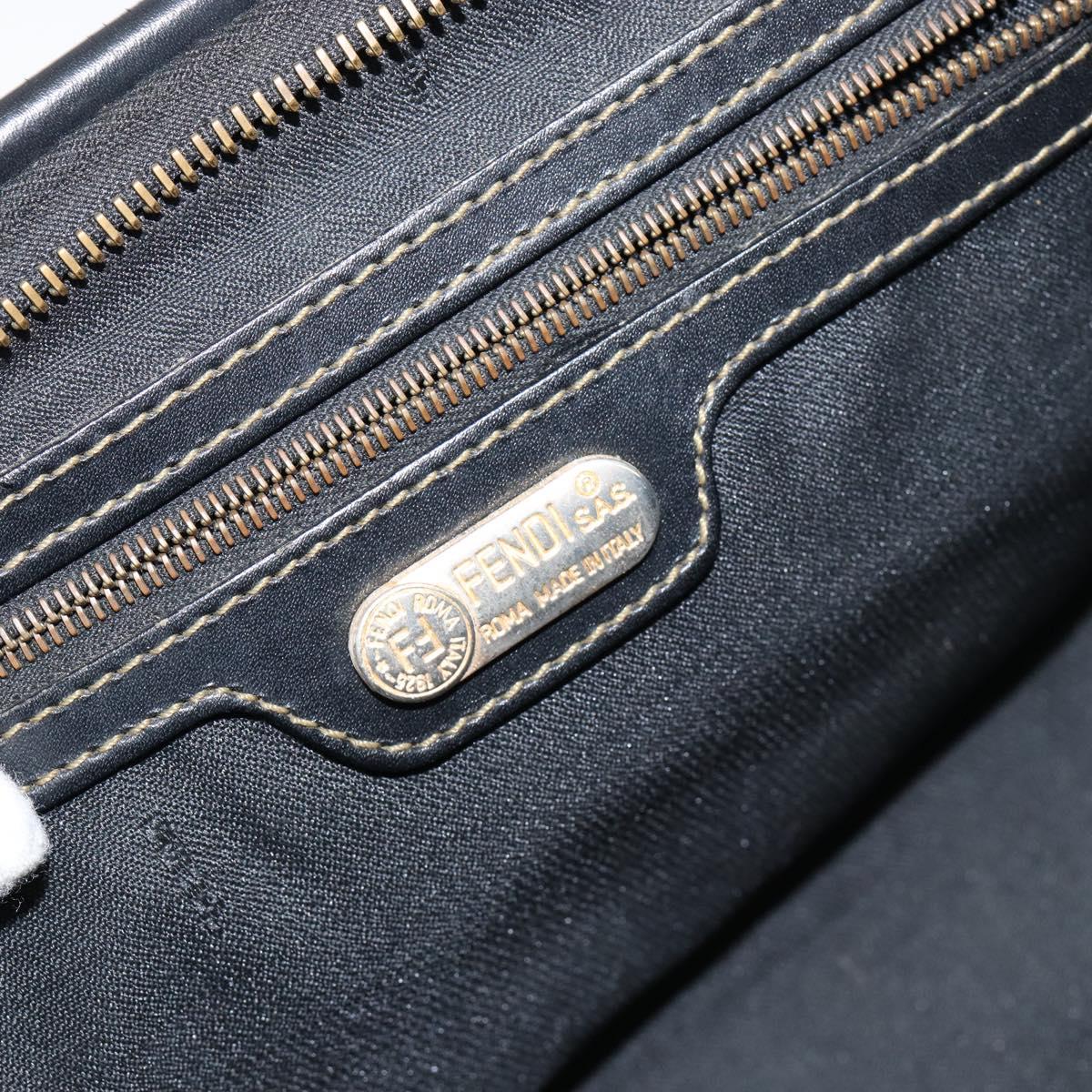 FENDI Pecan Canvas Hand Bag PVC Black Brown Auth 146279