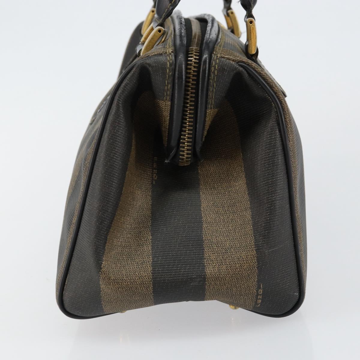 FENDI Pecan Canvas Hand Bag PVC Black Brown Auth 146279