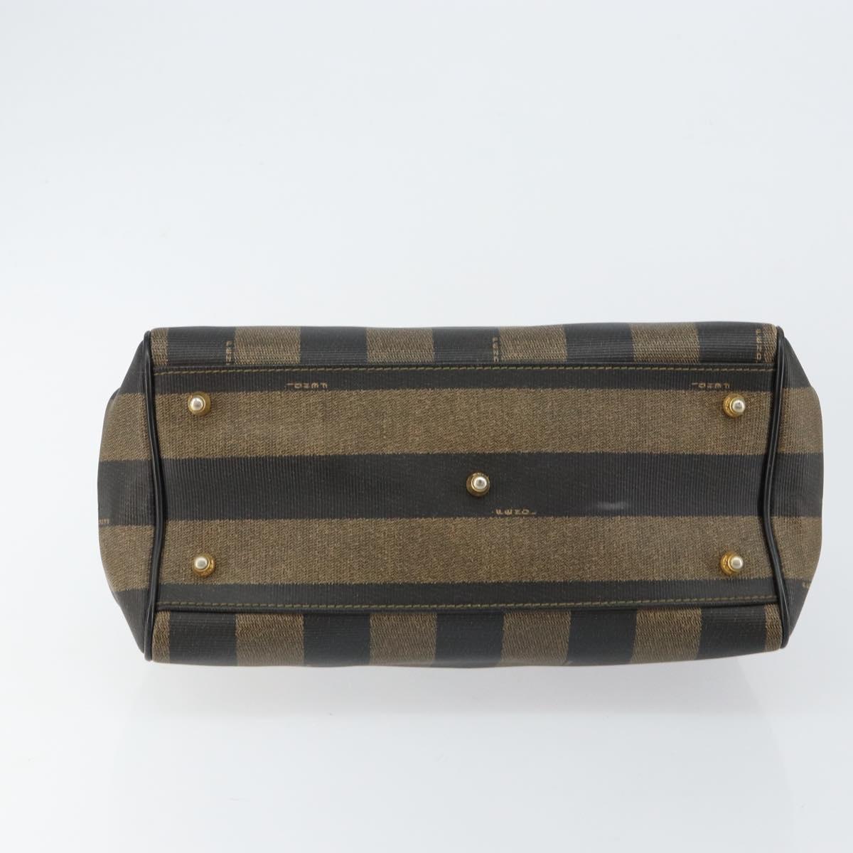 FENDI Pecan Canvas Hand Bag PVC Black Brown Auth 146279