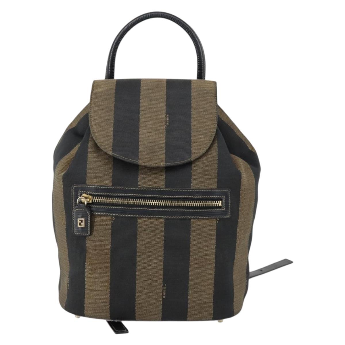 FENDI Pecan Canvas Backpack Brown Black Auth 146280
