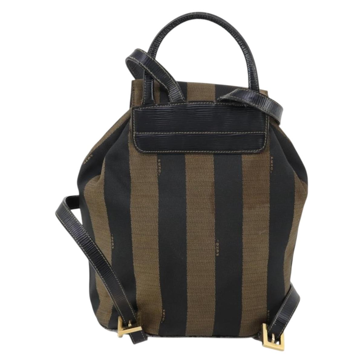 FENDI Pecan Canvas Backpack Brown Black Auth 146280