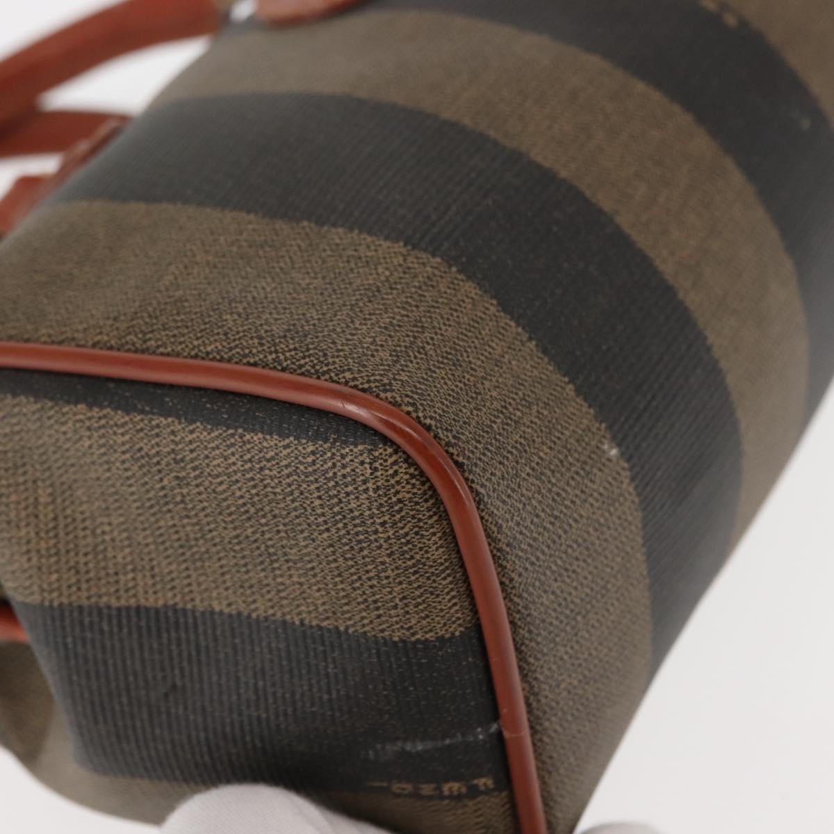 FENDI Pecan Canvas Hand Bag PVC Black Brown Auth 146281
