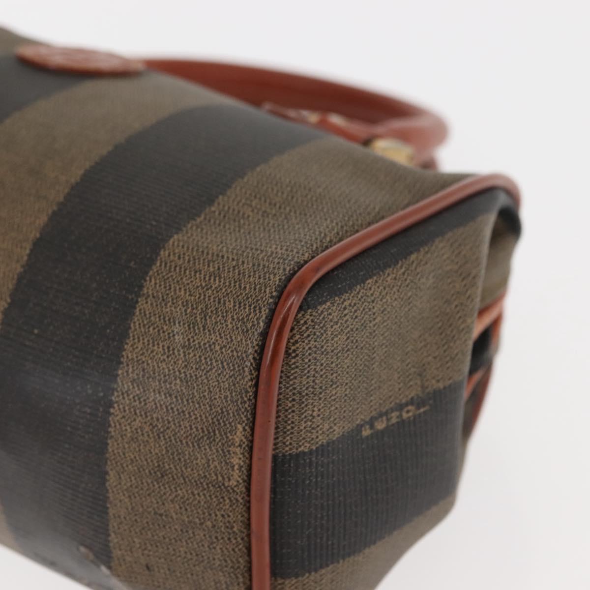 FENDI Pecan Canvas Hand Bag PVC Black Brown Auth 146281