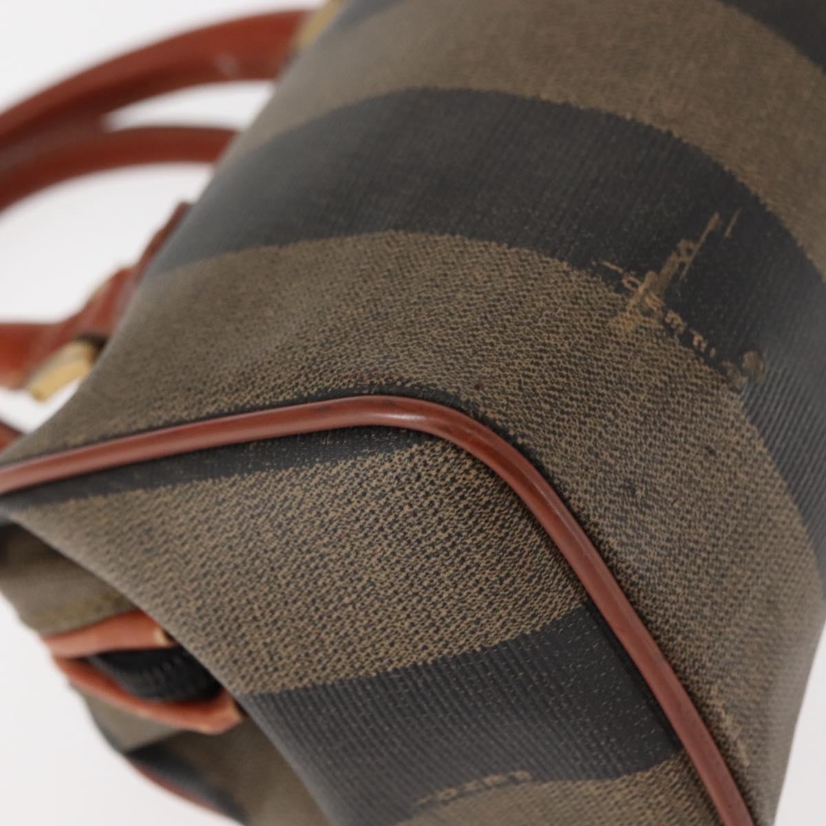 FENDI Pecan Canvas Hand Bag PVC Black Brown Auth 146281