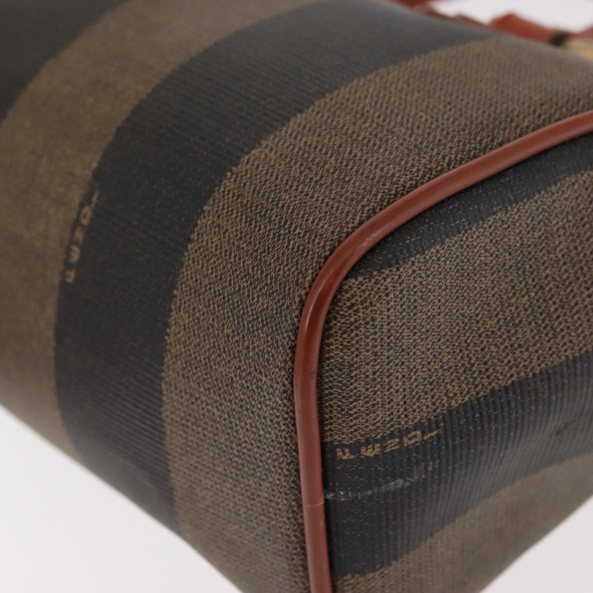 FENDI Pecan Canvas Hand Bag PVC Black Brown Auth 146281
