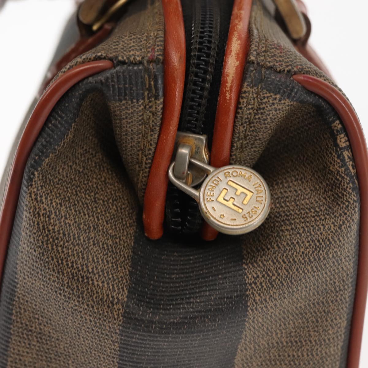 FENDI Pecan Canvas Hand Bag PVC Black Brown Auth 146281