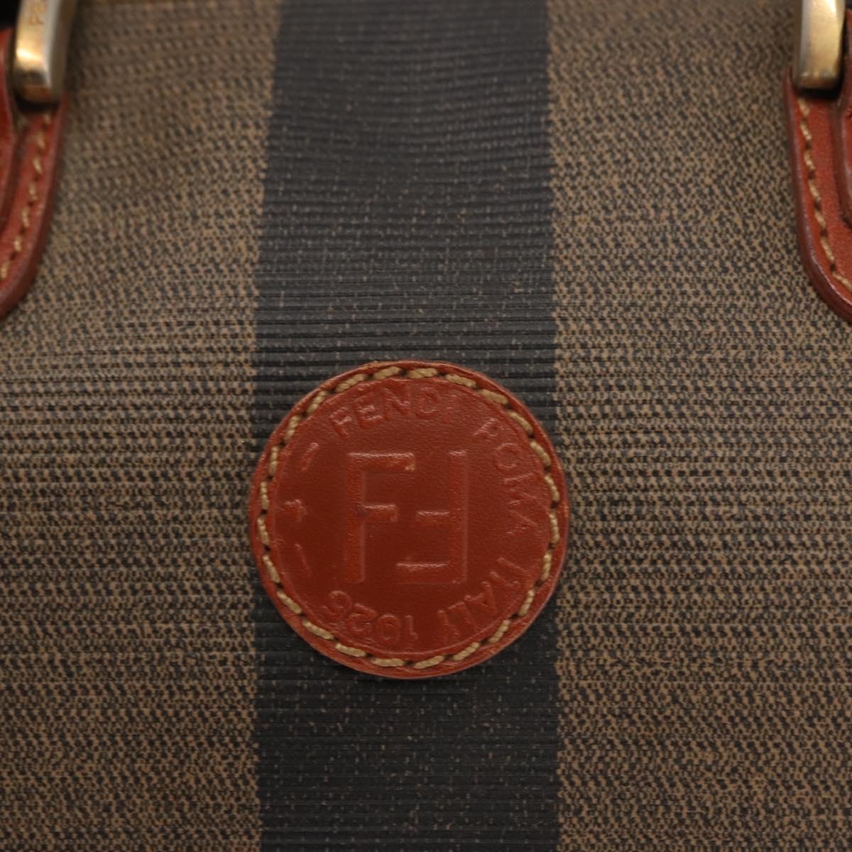 FENDI Pecan Canvas Hand Bag PVC Black Brown Auth 146281