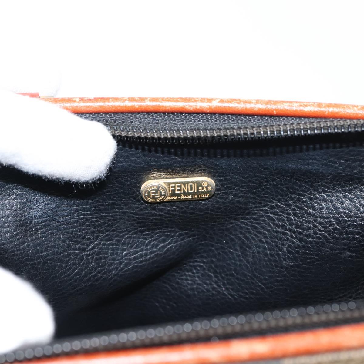 FENDI Pecan Canvas Hand Bag PVC Black Brown Auth 146281