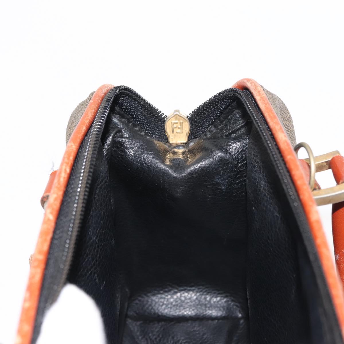 FENDI Pecan Canvas Hand Bag PVC Black Brown Auth 146281