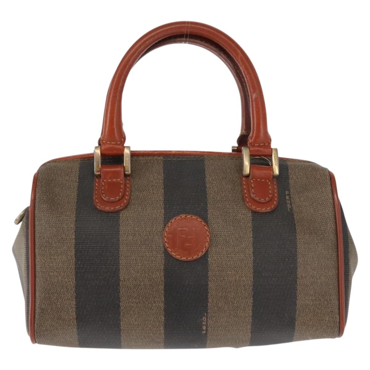 FENDI Pecan Canvas Hand Bag PVC Black Brown Auth 146281