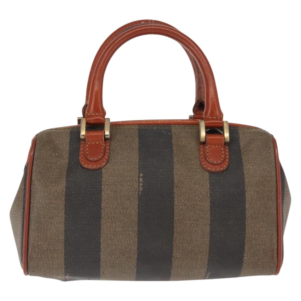 FENDI Pecan Canvas Hand Bag PVC Black Brown Auth 146281
