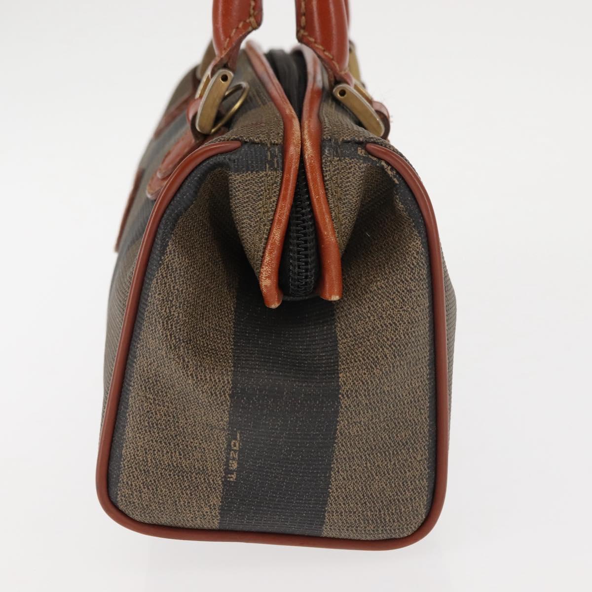 FENDI Pecan Canvas Hand Bag PVC Black Brown Auth 146281