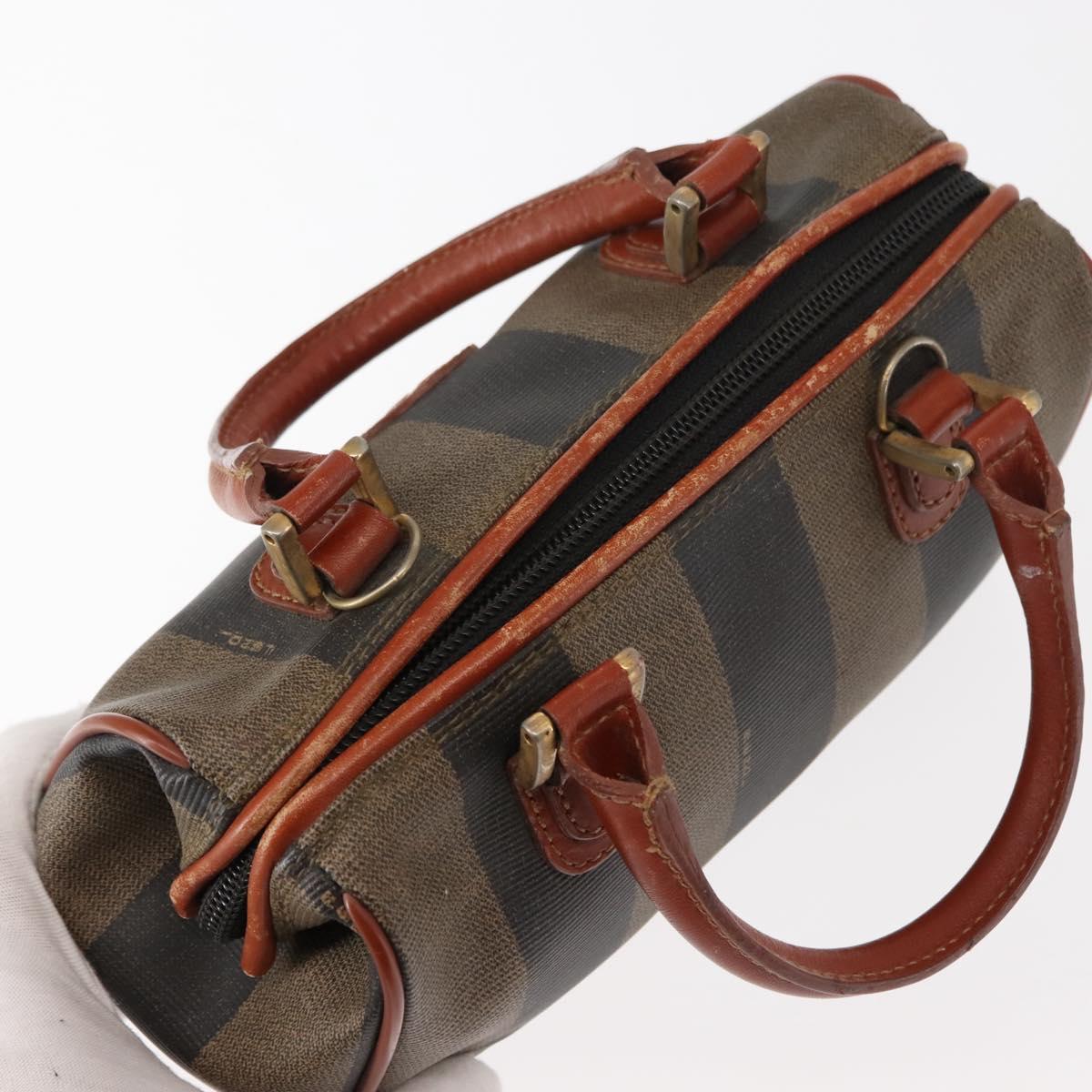 FENDI Pecan Canvas Hand Bag PVC Black Brown Auth 146281