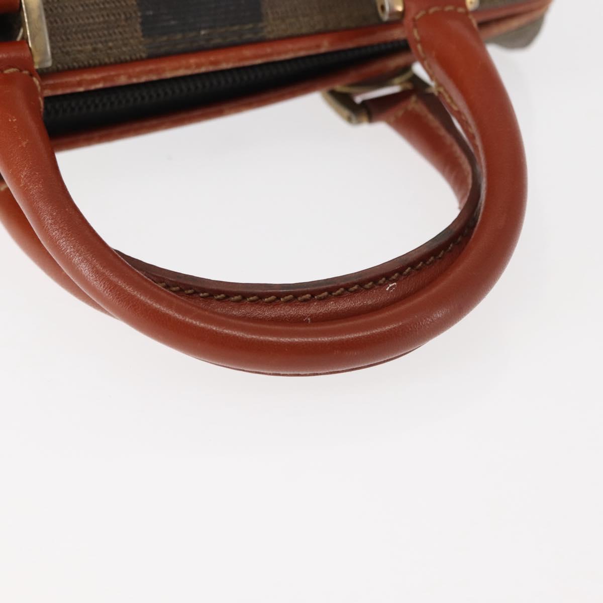 FENDI Pecan Canvas Hand Bag PVC Black Brown Auth 146281
