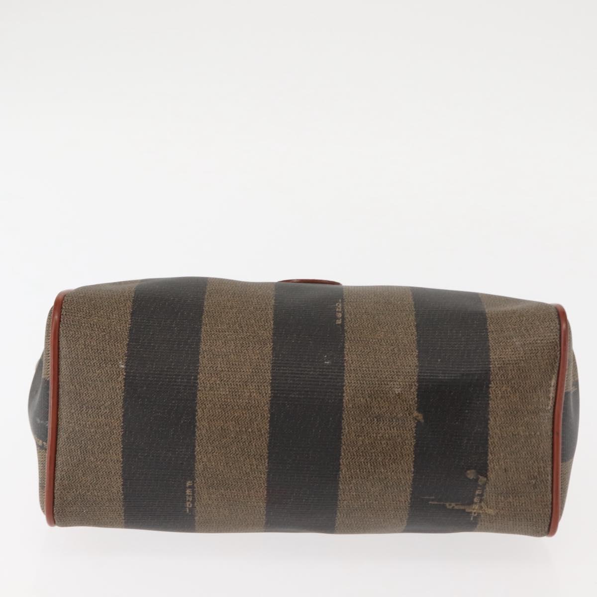 FENDI Pecan Canvas Hand Bag PVC Black Brown Auth 146281