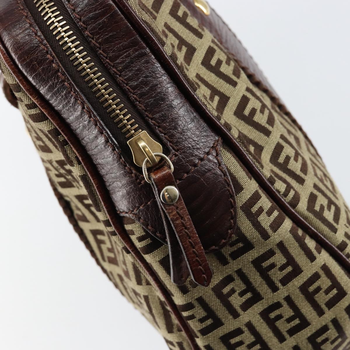 FENDI Zucchino Canvas Tote Bag Brown Gold Auth 146282