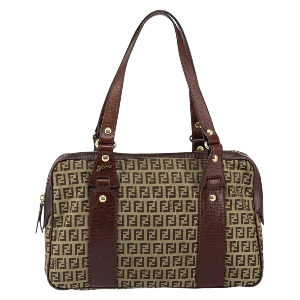 FENDI Zucchino Canvas Tote Bag Brown Gold Auth 146282