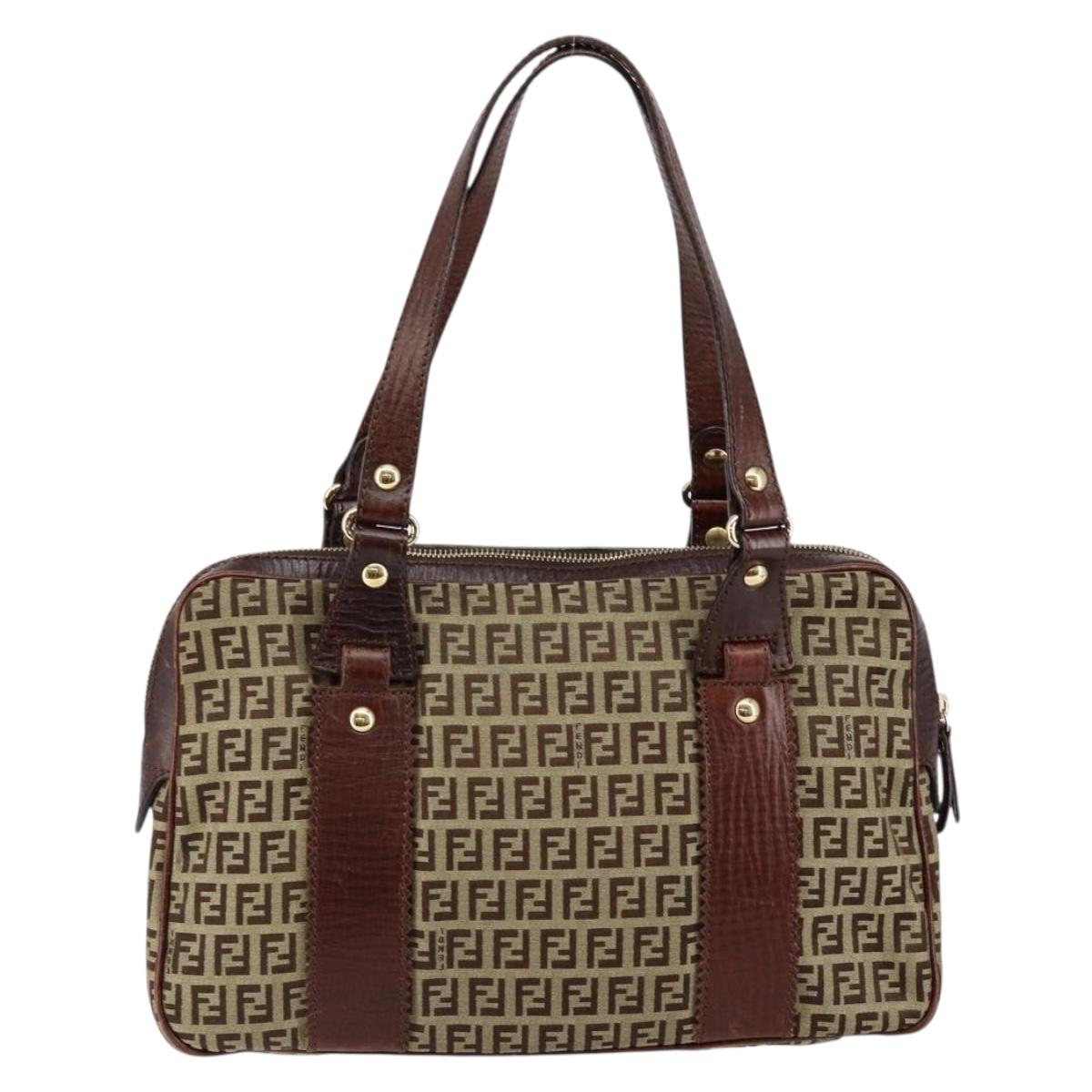 FENDI Zucchino Canvas Tote Bag Brown Gold Auth 146282