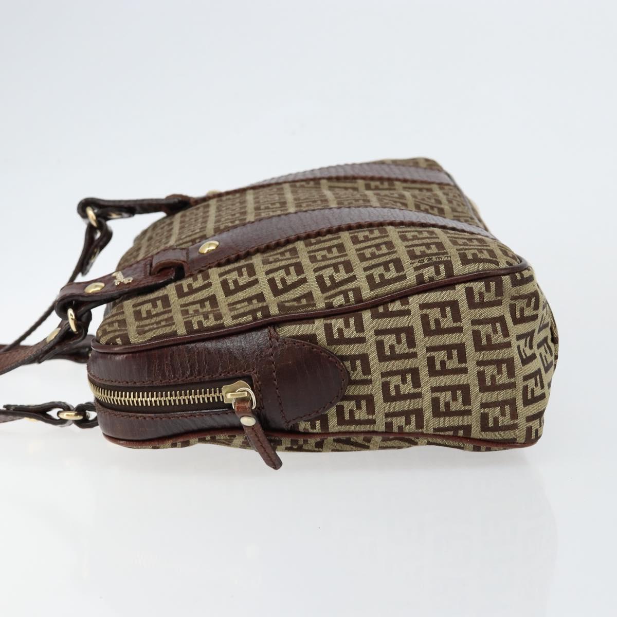 FENDI Zucchino Canvas Tote Bag Brown Gold Auth 146282