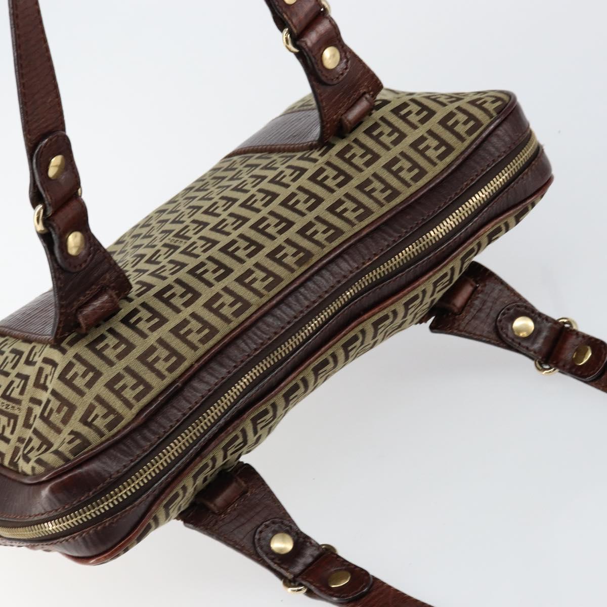 FENDI Zucchino Canvas Tote Bag Brown Gold Auth 146282