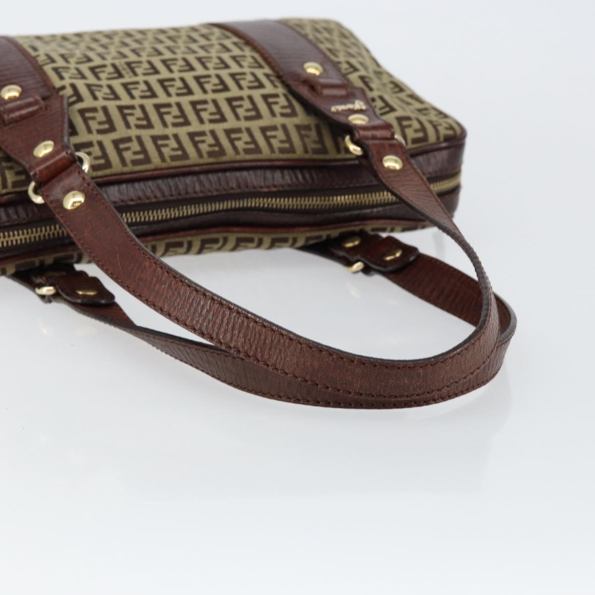 FENDI Zucchino Canvas Tote Bag Brown Gold Auth 146282