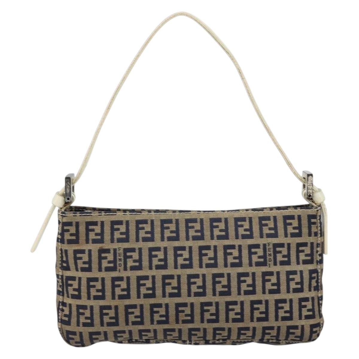 FENDI Zucchino Canvas Accessory Pouch Navy Silver Auth 146283