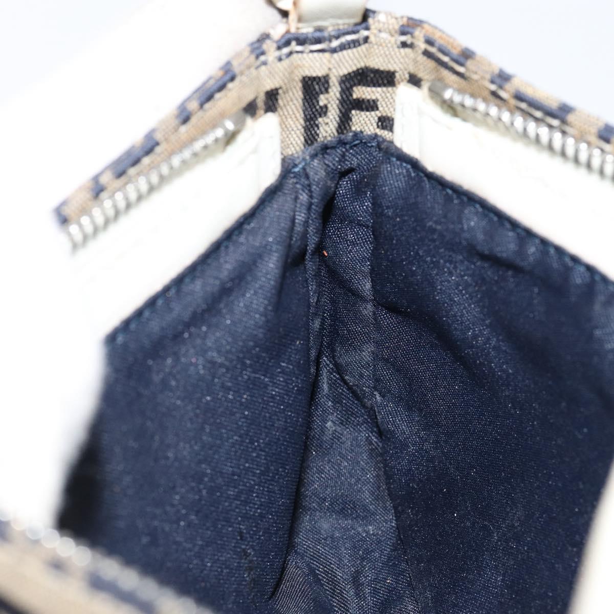 FENDI Zucchino Canvas Accessory Pouch Navy Silver Auth 146283