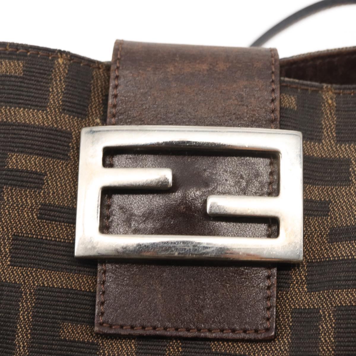 FENDI Zucca Canvas Mamma Baguette Tote Bag Black Brown Auth 146284