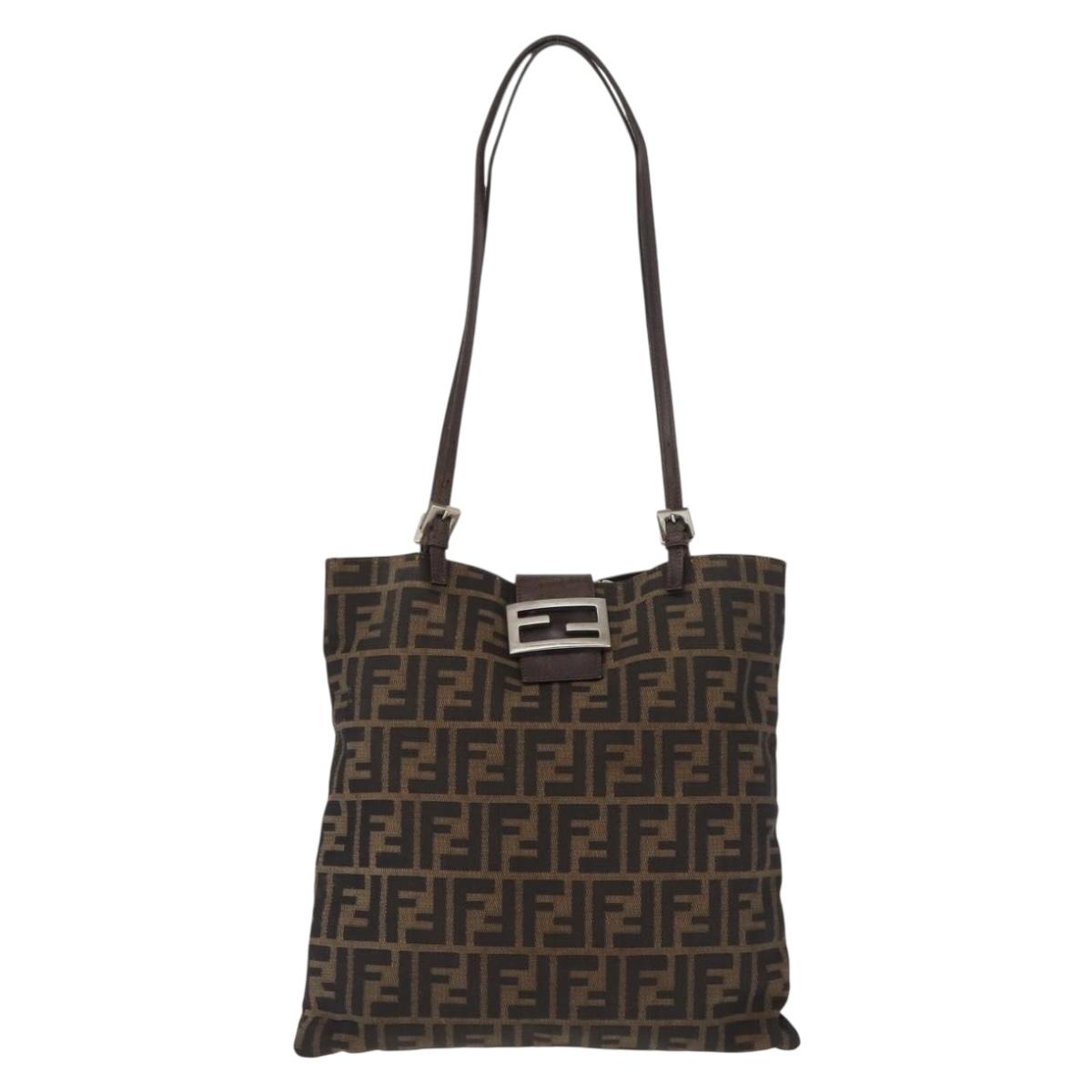 FENDI Zucca Canvas Mamma Baguette Tote Bag Black Brown Auth 146284