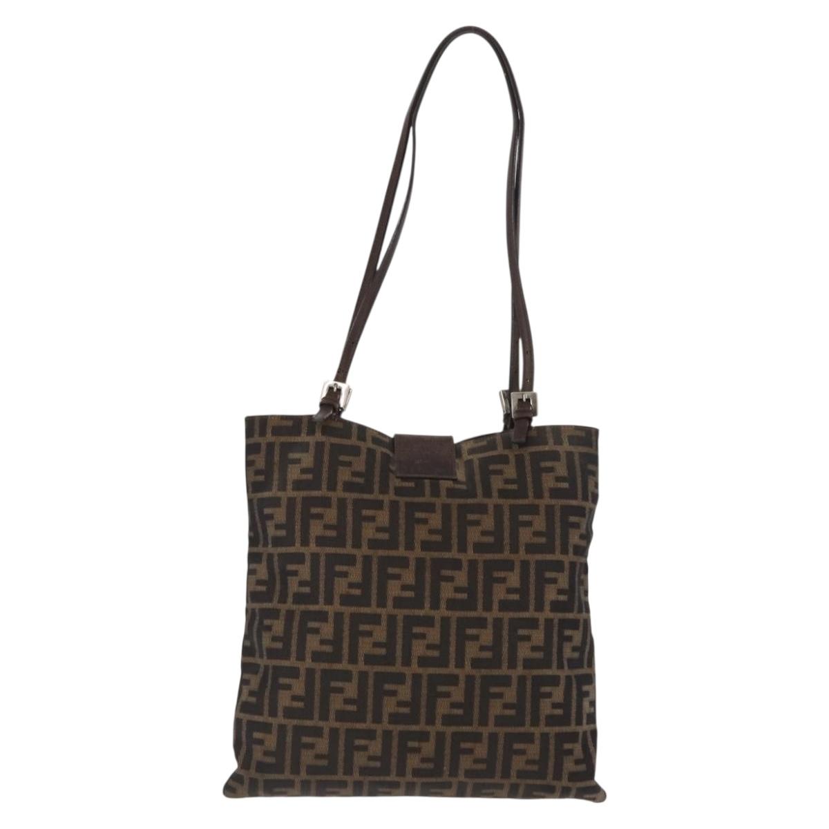 FENDI Zucca Canvas Mamma Baguette Tote Bag Black Brown Auth 146284