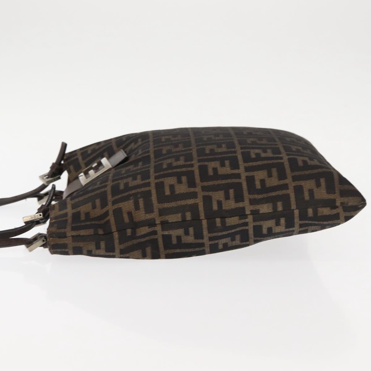 FENDI Zucca Canvas Mamma Baguette Tote Bag Black Brown Auth 146284