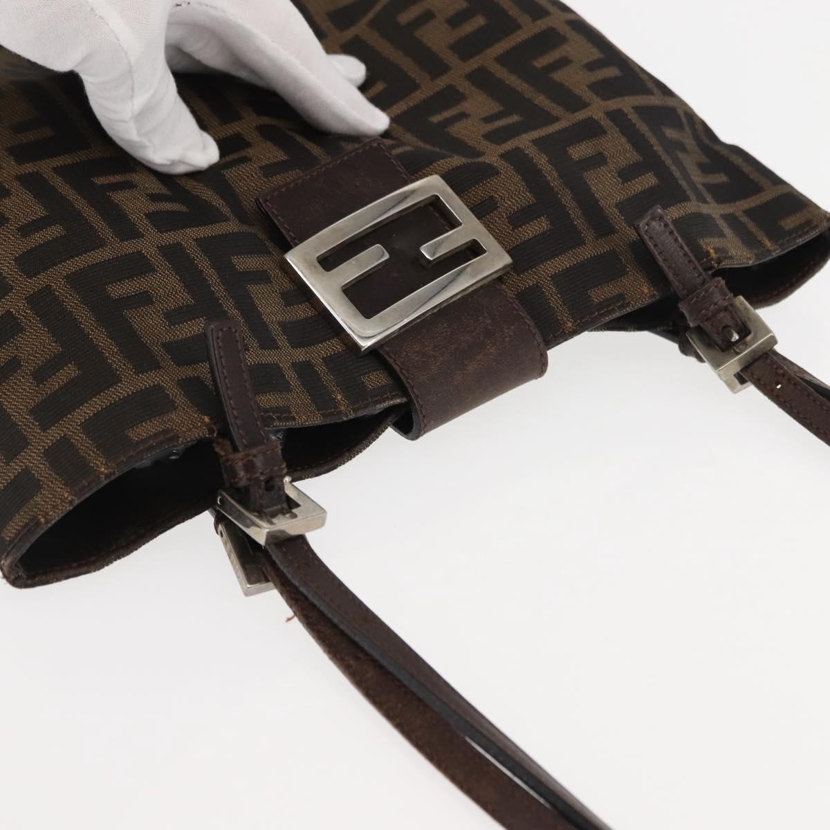 FENDI Zucca Canvas Mamma Baguette Tote Bag Black Brown Auth 146284