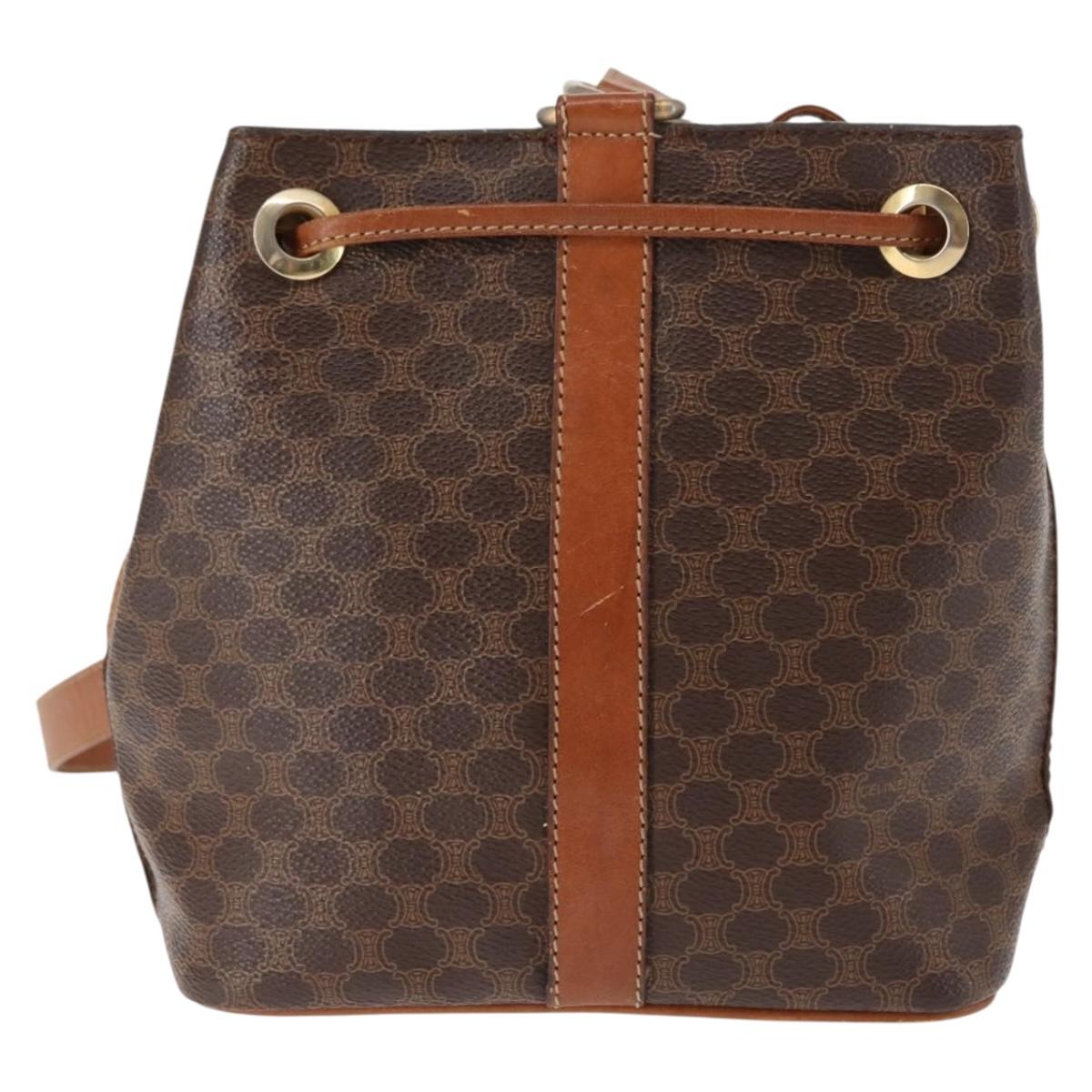 CELINE Macadam Canvas Shoulder Bag PVC Leather Brown Gold Auth 146286