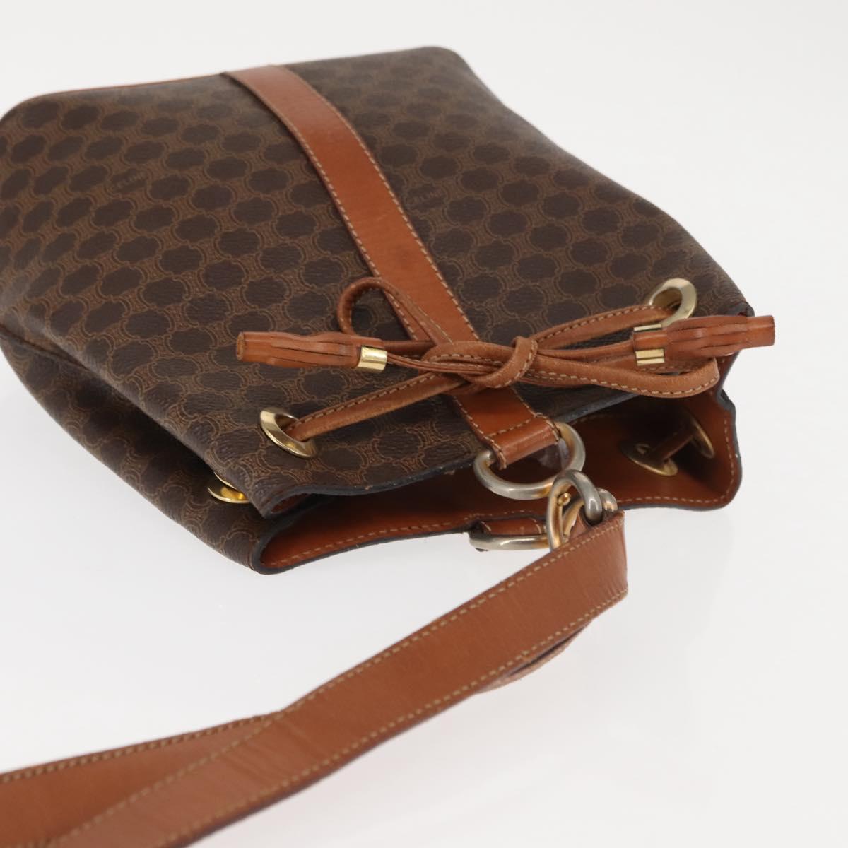 CELINE Macadam Canvas Shoulder Bag PVC Leather Brown Gold Auth 146286