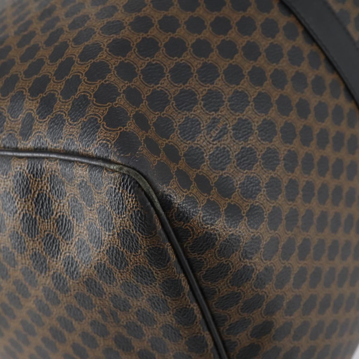 CELINE Macadam Canvas Boston Bag PVC Leather Black Gold Auth 146287