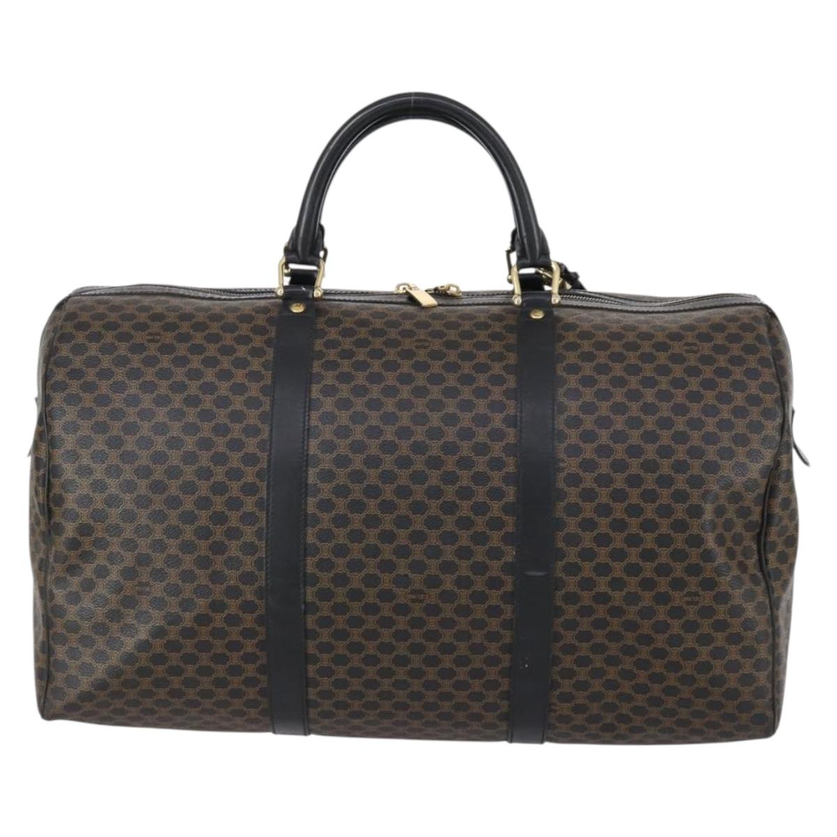 CELINE Macadam Canvas Boston Bag PVC Leather Black Gold Auth 146287