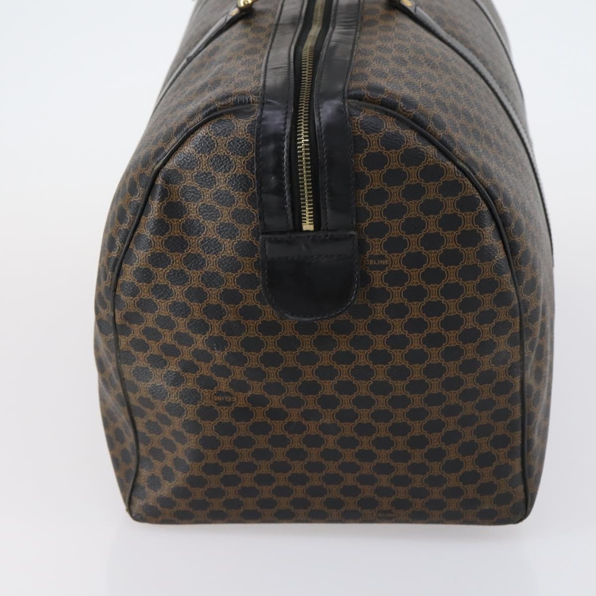 CELINE Macadam Canvas Boston Bag PVC Leather Black Gold Auth 146287