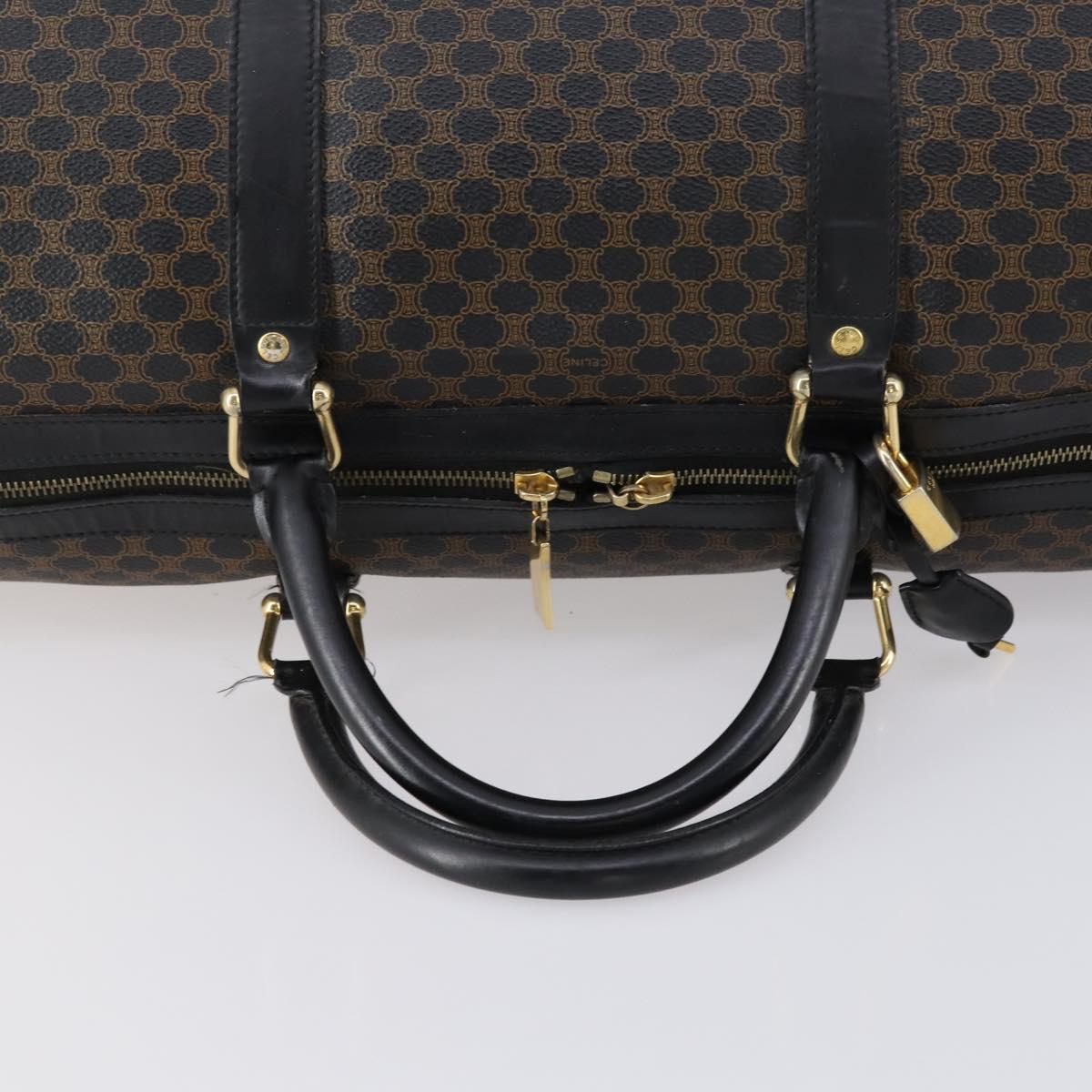 CELINE Macadam Canvas Boston Bag PVC Leather Black Gold Auth 146287