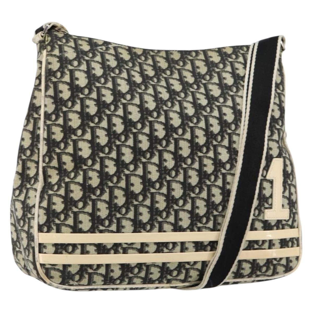 Christian Dior Trotter Canvas Shoulder Bag Black Silver Auth 146291