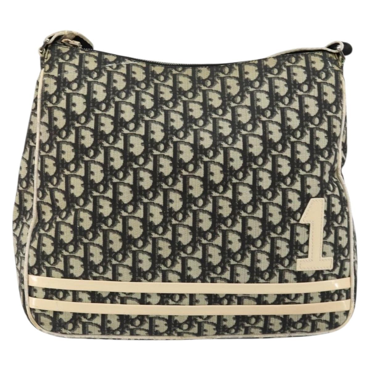 Christian Dior Trotter Canvas Shoulder Bag Black Silver Auth 146291