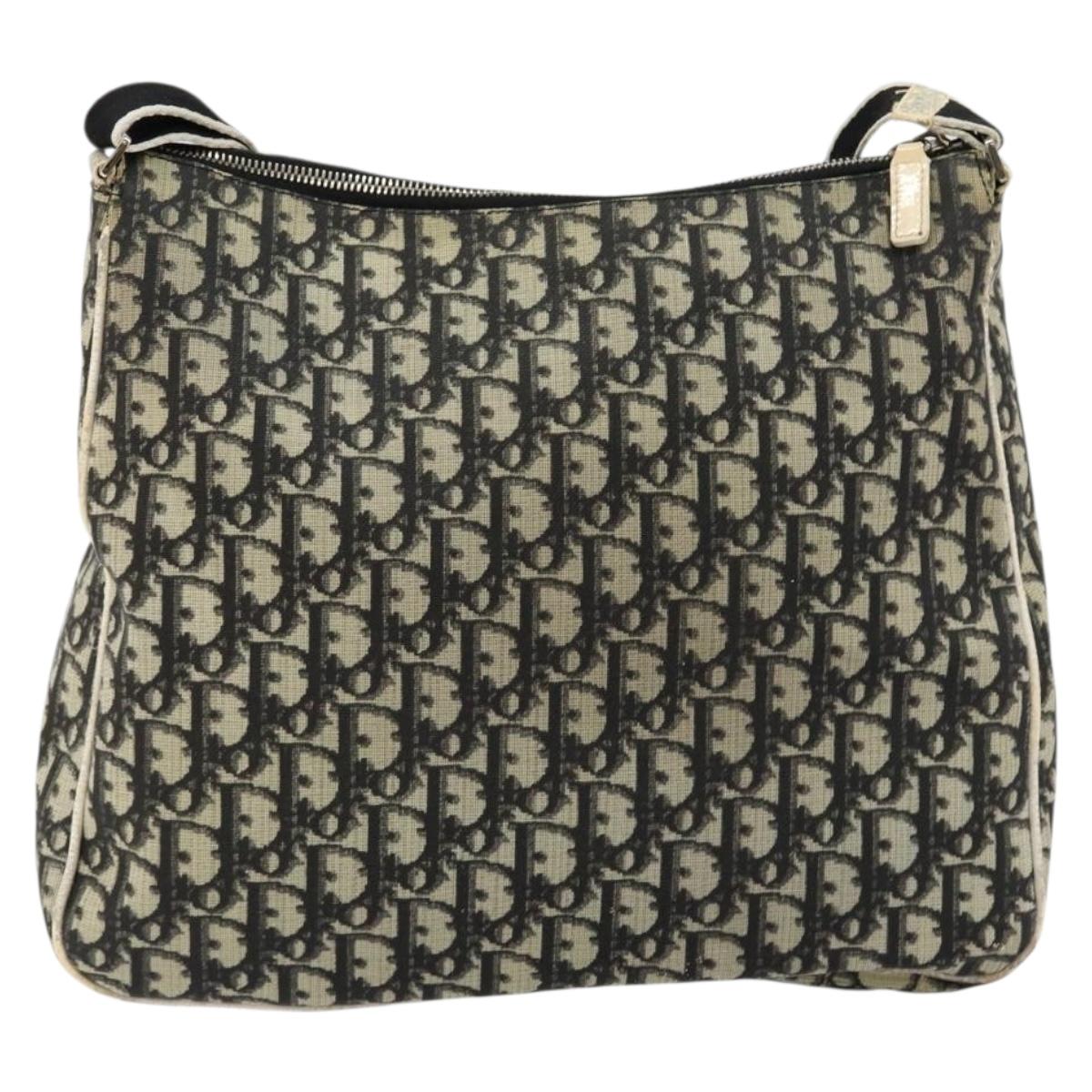 Christian Dior Trotter Canvas Shoulder Bag Black Silver Auth 146291