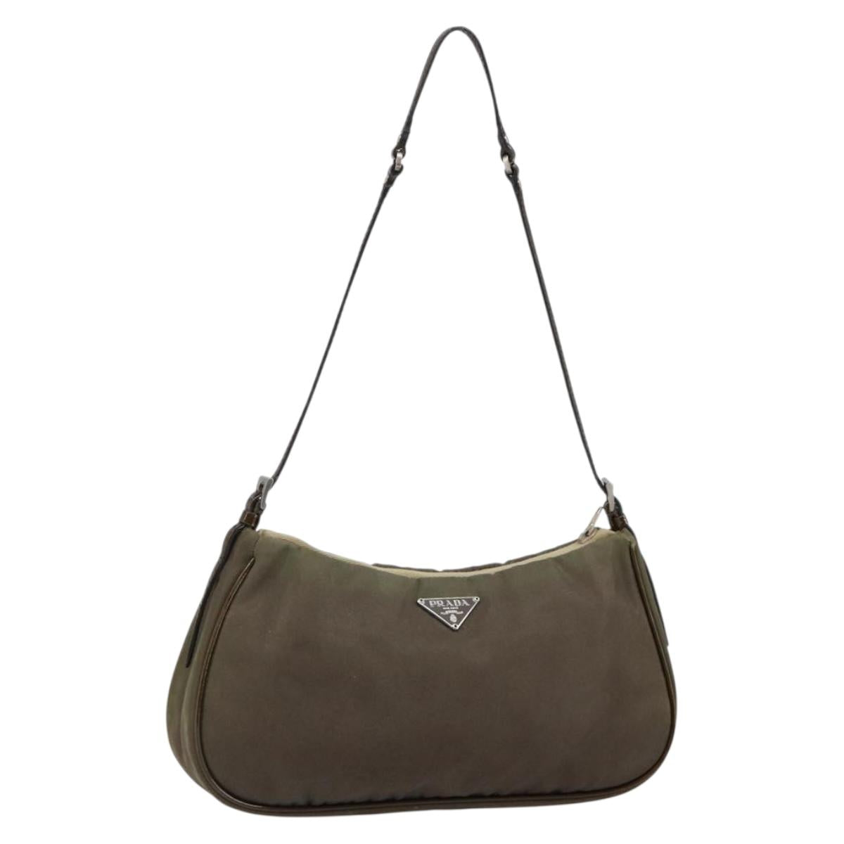 PRADA Accessory Pouch Nylon Khaki Silver Auth 146332