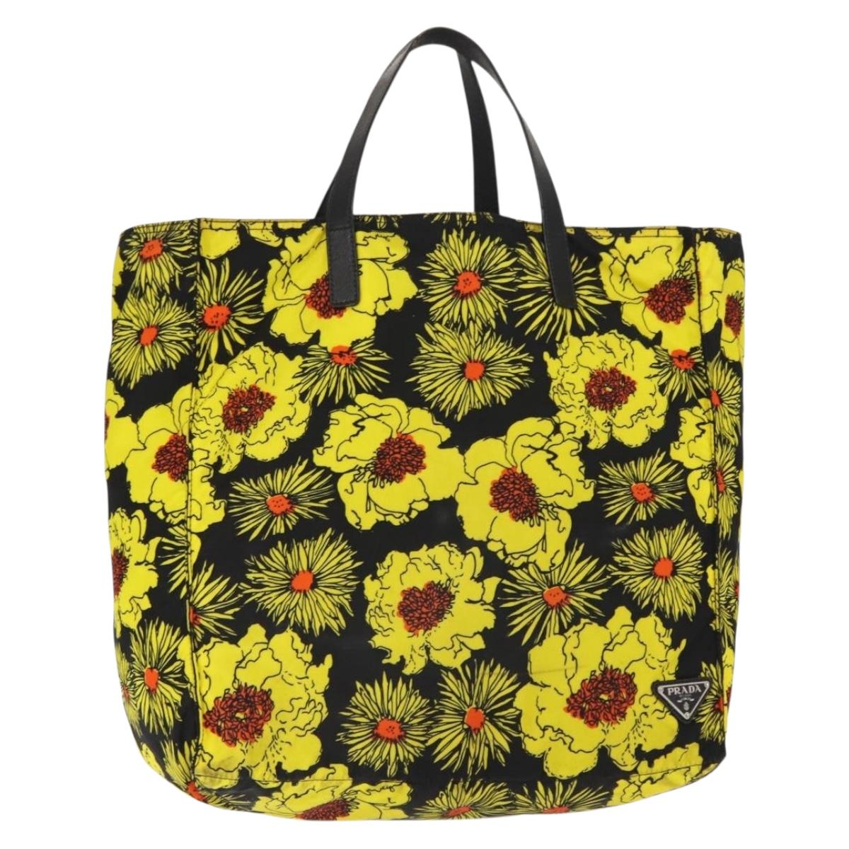 PRADA Tote Bag Nylon Yellow Silver Auth 146333
