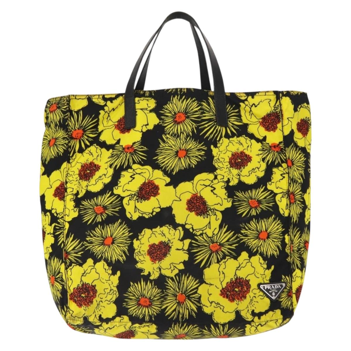 PRADA Tote Bag Nylon Yellow Silver Auth 146333