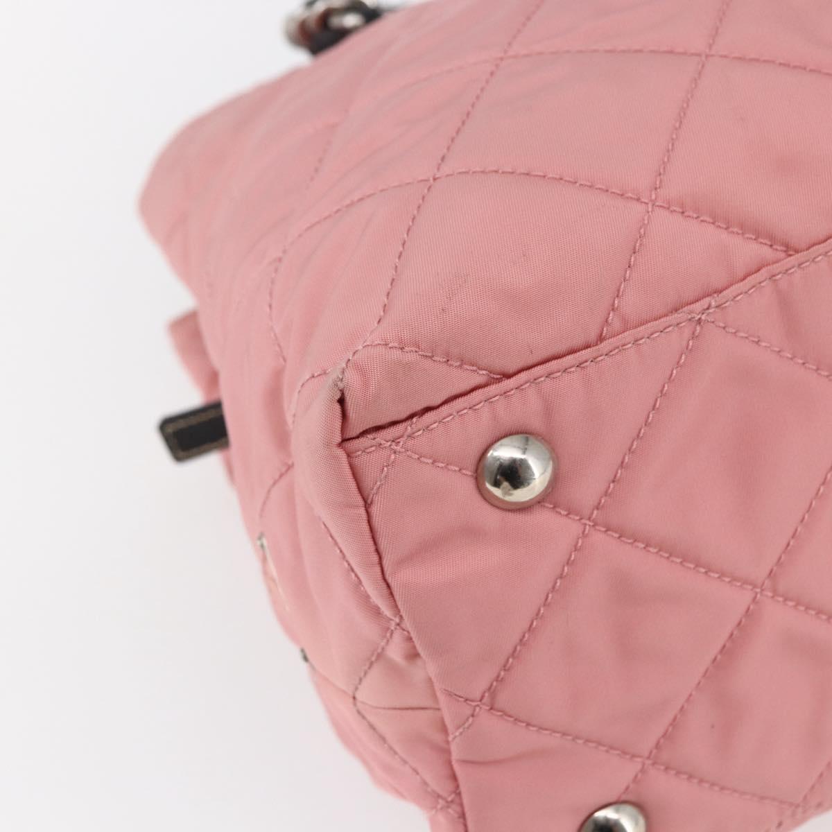 PRADA Quilted Chain Tote Bag Nylon Pink Silver Auth 146334
