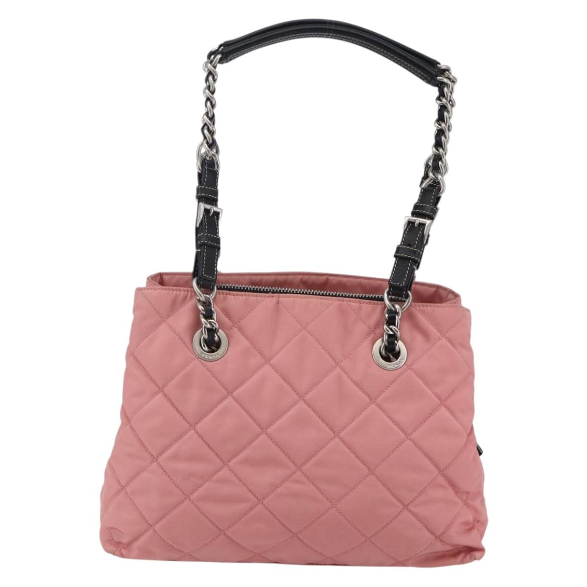 PRADA Quilted Chain Tote Bag Nylon Pink Silver Auth 146334