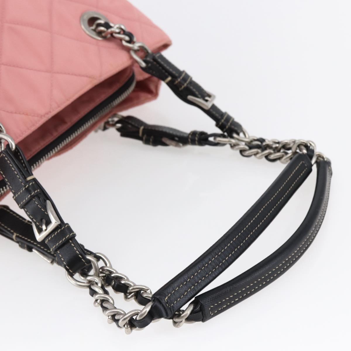 PRADA Quilted Chain Tote Bag Nylon Pink Silver Auth 146334
